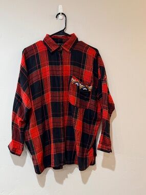 ZARA plaid Button Down Beaded Embellished Shirt Top Blouse Women's Size S